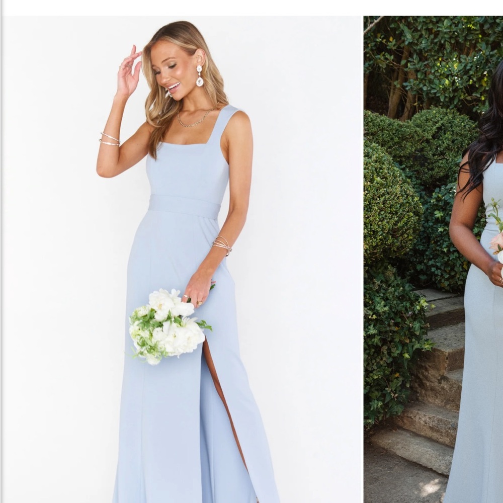 Show Me Your MuMu Powder Blue Square-Neck Maxi Dress with Side Slit